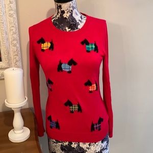 Talbots Scotties Knit Sweater Multi Colors Red Long Sleeve Crew Neck XS NWT